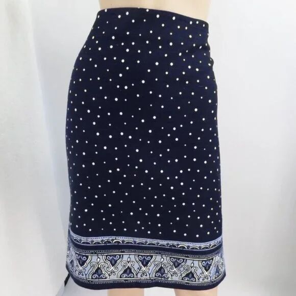 LOFT BLUE POLKA DOT PRINT STRAIGHT CLASSIC CASUAL CAREER COTTON SKIRT SZ: 10 NEW - Picture 4 of 5